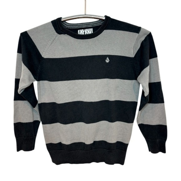 VOLCOM BLACK & GREY STRIPED CREWNECK SWEATER, BOYS SIZE M - Picture 1 of 10